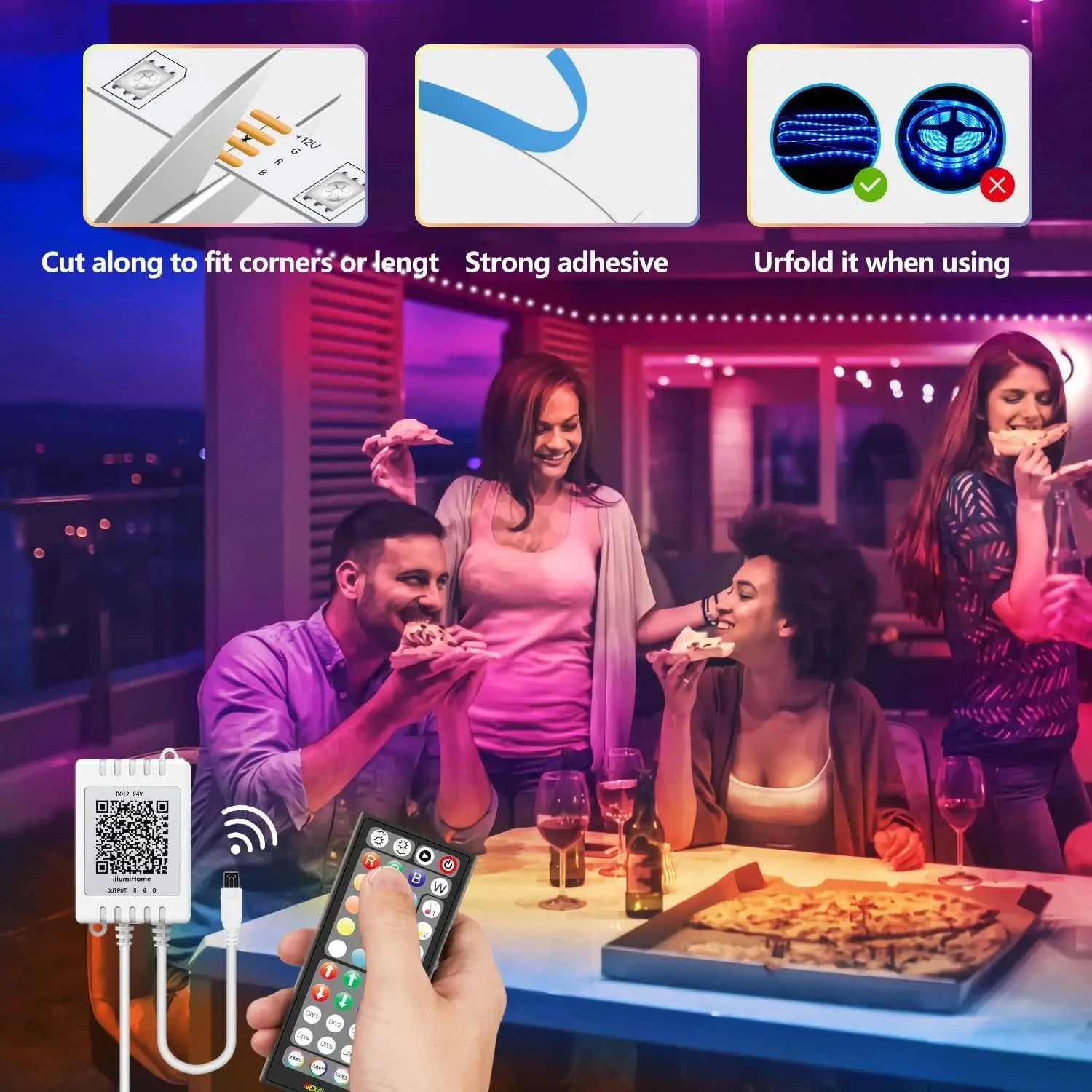 RGB LED Strip Lights APP Control Music Sync Color Changing Lamp With Remote&App Control Room Lighting Luces Led