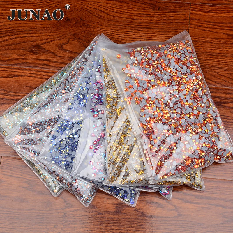 JUNAO Wholesale Bulk Package SS6-SS30 AB Crystals Hotfix Glass Rhinestones Flatback Strass Applique For Garment Decoration