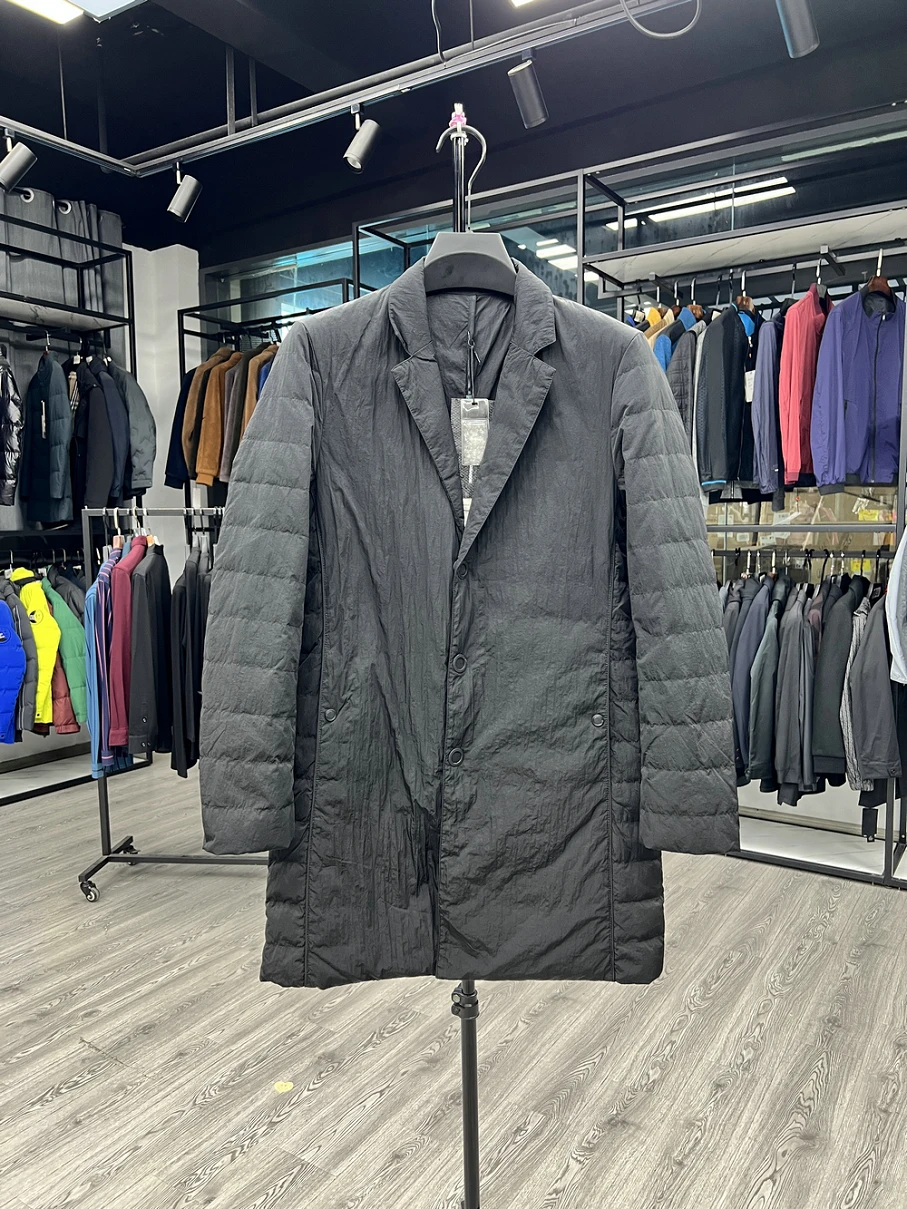 

Faionable Thin down Jaet Autumn Winter Warm Coat Medium Length Suit Sle Casual Fit Polyester Fiber Long Sve Men's Coat
