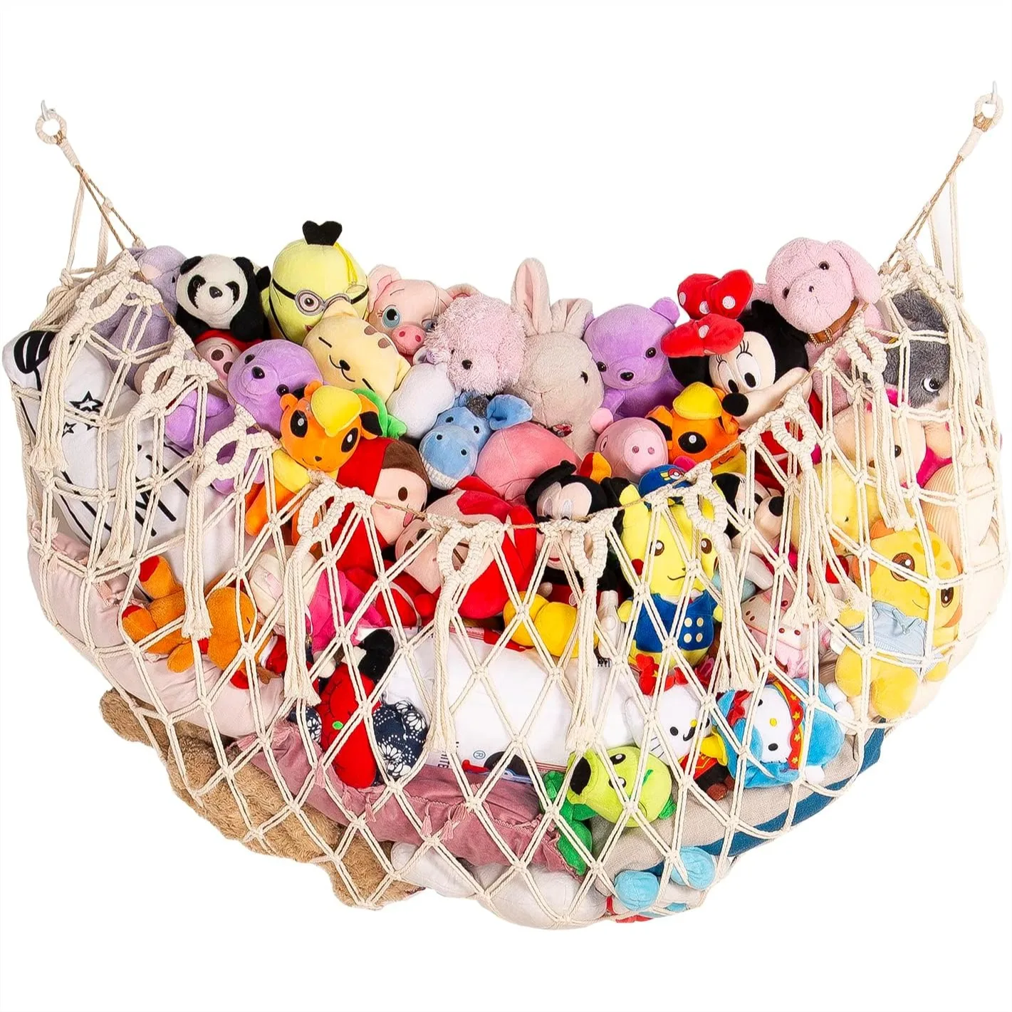 Macrame Stuffed Animal Storage Net for Wall Hanging Plush Toy Organizer with Tassels