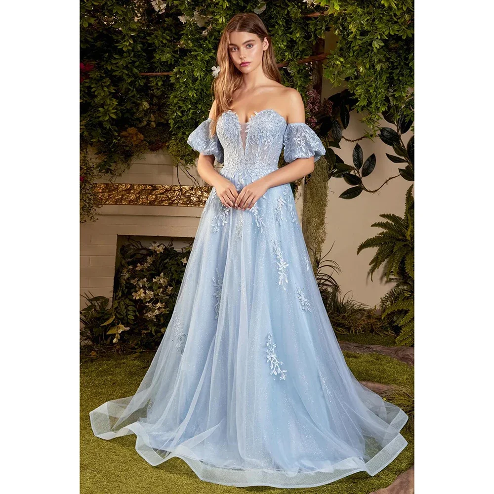 أنيقة الدانتيل يزين فساتين حفلة موسيقية أزياء قبالة الكتف الأزهار حزب أثواب الطابق طول ألف خط فساتين السهرة النسائية