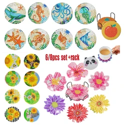 6/8pcs Diamond Painting Coaster Animal Sunflower Fruit Crystal Rhinestone Cup Mat Handmade Diamond Placemat Drill Point Coasters