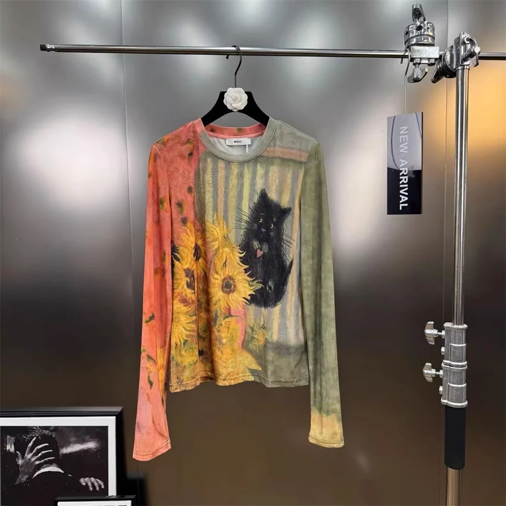 

2025 Women's Fashion T-shirts, Shirts, Mesh, 3D Printing, Corsets, Tops, Pullovers, y2k New, High-quality, Long-sleeved T-shirts