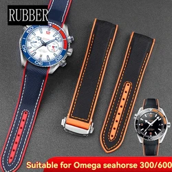 20 21 22mm Curved end Orange Nylon Rubber silicone men waterproof watch strap FOR Omega SEAMASTER 300 Ocean Universe 600 Quarter