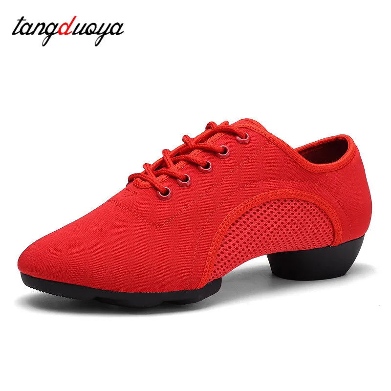 Women Dancing Shoes Woman Latin Shoes Ladies Training Ballroom dance Shoes Black Red Practice Modern Tango Dance Sneakers