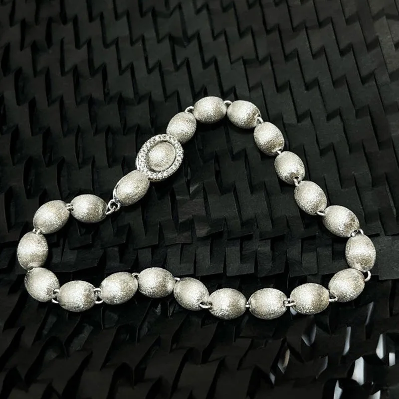 S925 silver fashion in the ancient style of oval bead bead sandblast bracelet