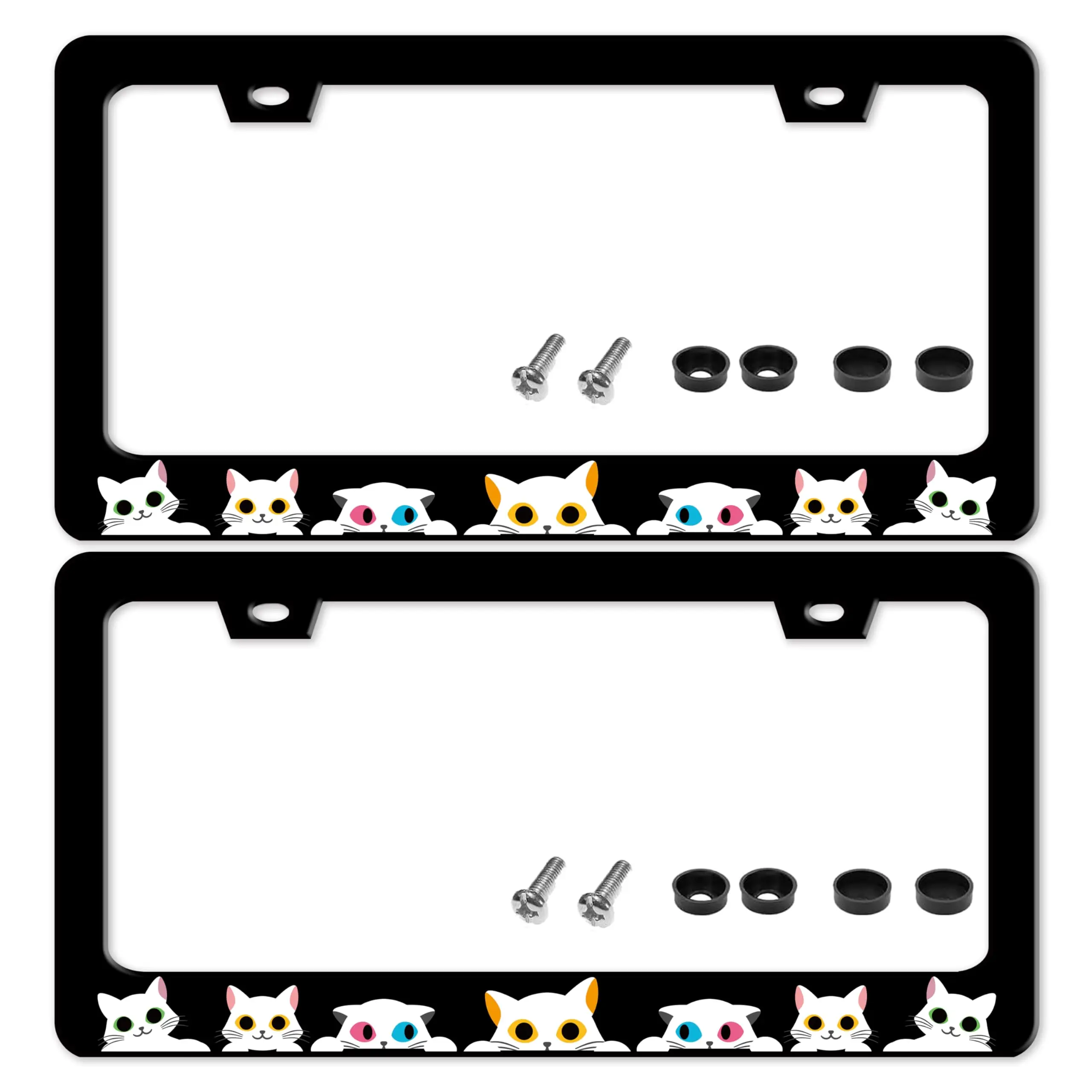 

2 Pack Cat Design License Plate Frame Stainless Steel For Front Rear Car Tags With Screws