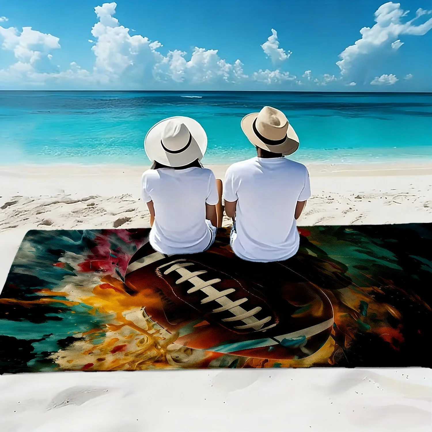 Football Sports Style Oversized Soft Beach Towel Dynamic Splash Color Print Pattern Microfiber Bath Towel Quick-drying