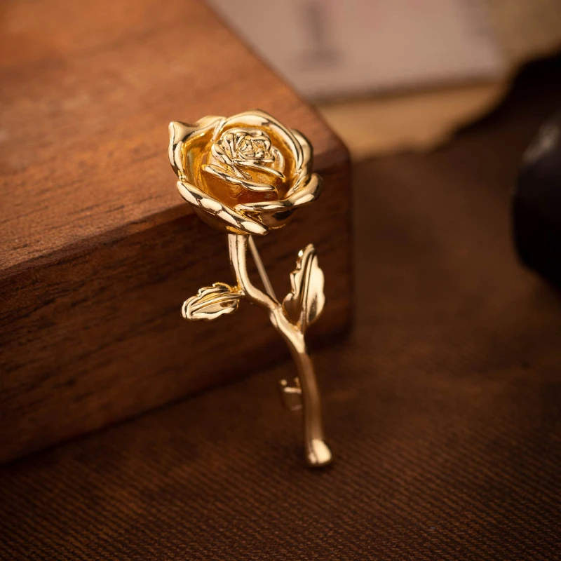 الفاخرة الراقية الذهب لهجة روز زهرة بروش دبوس للنساء والرجال - بدلة أنيقة معطف شارة الأزياء والمجوهرات التلبيب التبعي #1