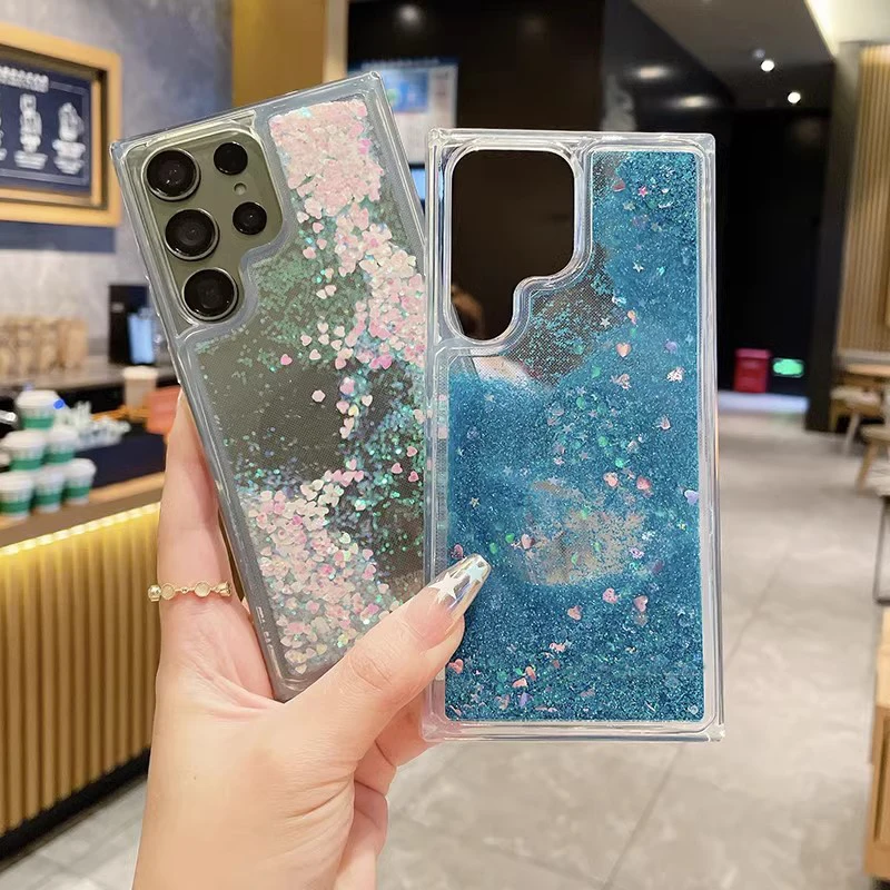 S25 Case Floating Glitter Liquid Bling Cover For Samsung S24 Ultra S23 Plus S22 S21 Note 20 Quicksand Phone Funda Coque Capa