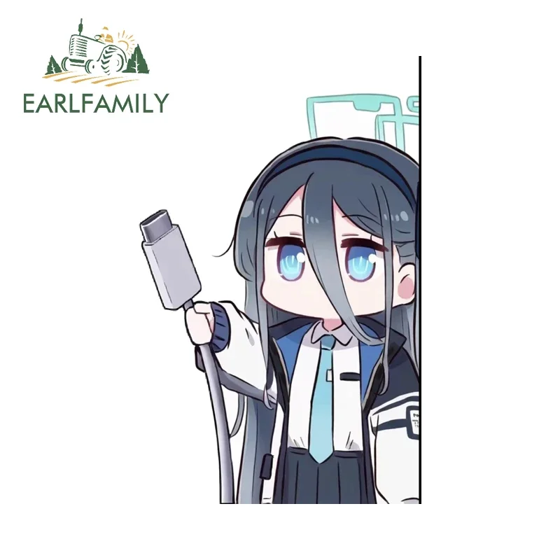 EARLFAMILY Blue Archive Please Recharge Car Stickers Kawaii Loli Peek Decal Desktop Plug Trunk Sticker Decor Suitable For Phone