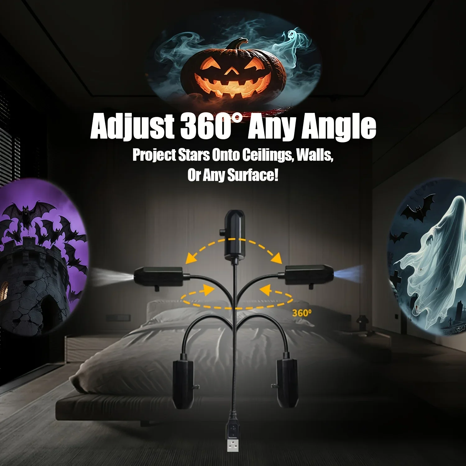 Halloween Projection Lamp USB Powered,Spooky Pumpkin Ghost Projector Light,Halloween Party Decor,Home Ceiling Scary Atmosphere