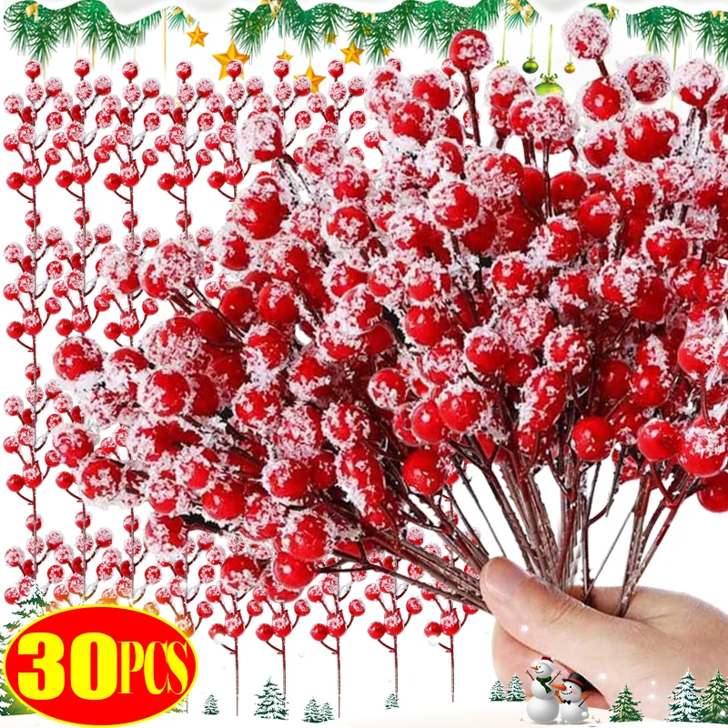 

Artificial Berries Christmas Red Snowflake Berry Branches 12 Heads Holly Berry Stems Xmas Tree Wreath New Year Party Decoration