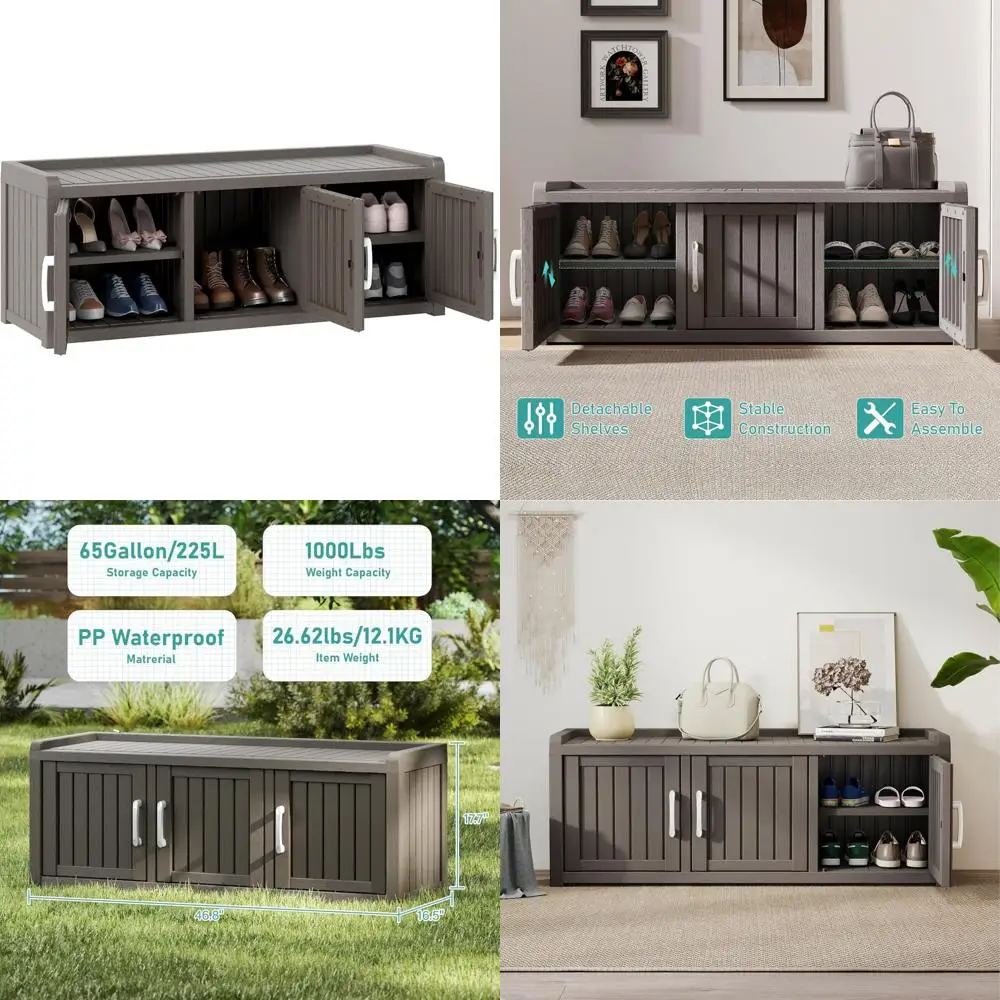 

двухъярусный уличный шкаф для хранения: устойчивый к атмосферным воздействиям органайзер для обуви с 3 дверцами и регулируемыми полками.