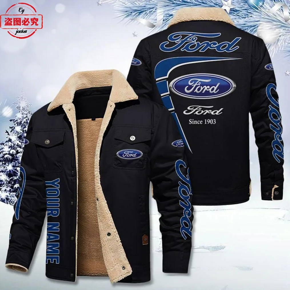 Ford logo racing suit men\'s velvet warm winter stand collar jacket Ford racing team suit