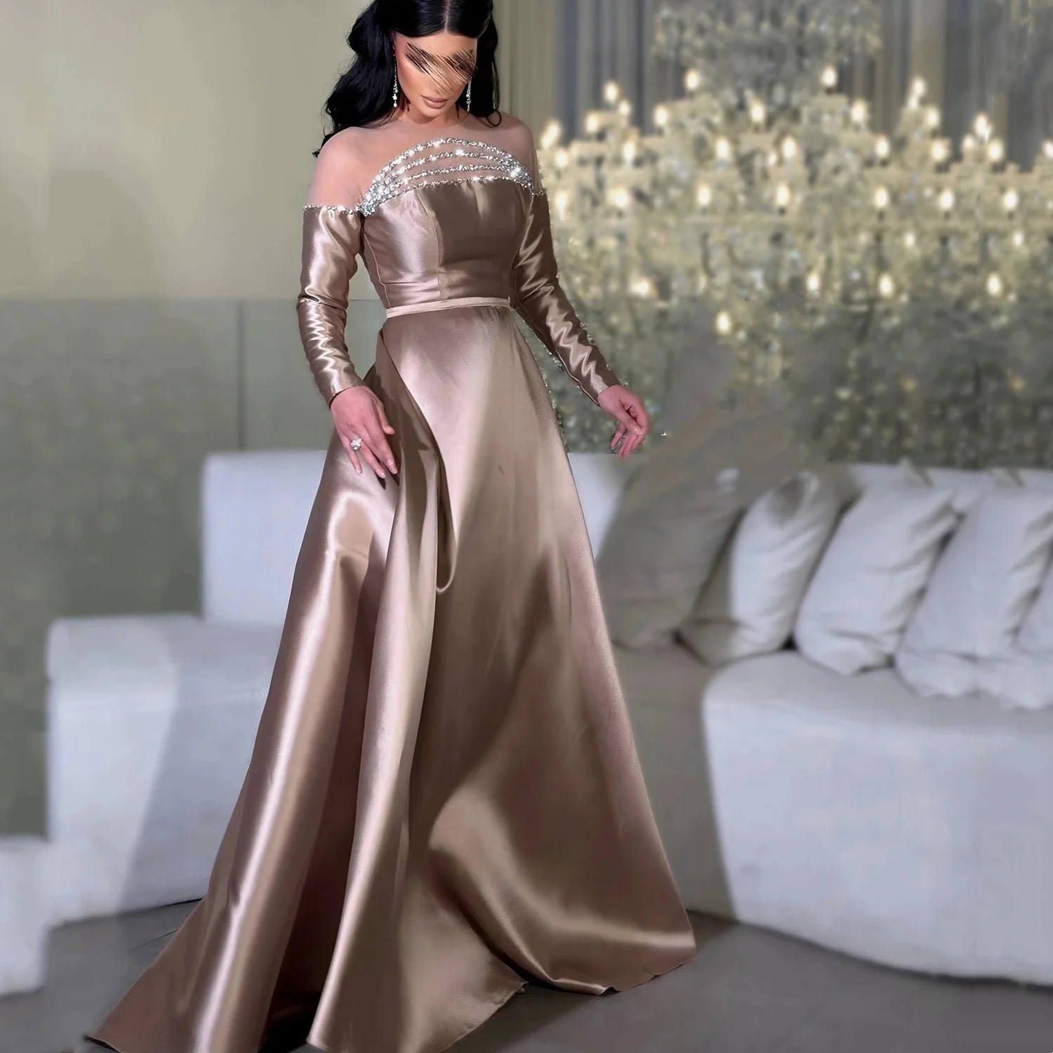 

Women Beaded Long Sleeves Bespoke Occasion Gown Evening Dresses Prom Pastrol Unisex Jersey Retro Dubai Saudi Arabic Customized