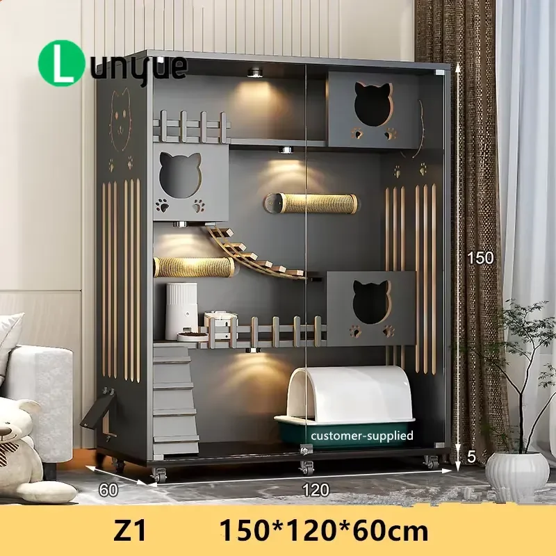 Large Luxury Modern Wooden Cat House 150cm Tall with Sisal Rope Scratching Post Printed Pattern High Quality Furniture