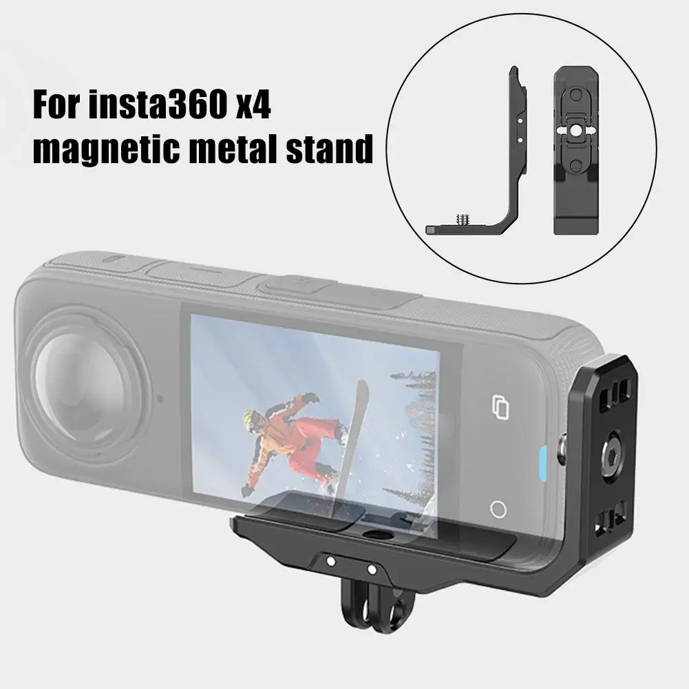 Black For Insta360 X4/X3 Magnetic Metal Horizontal L-shaped Bracket Magnetic Shooting Stand Mounting Bracket Camera Accessories