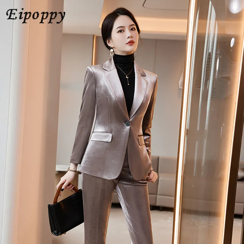 طقم بليزر Fluwelen للسيدات ، طقم من 3 قطع ، ملابس تريكو شتوية ، لطف ، ديك ، كليدينغ ، ملابس متسخة