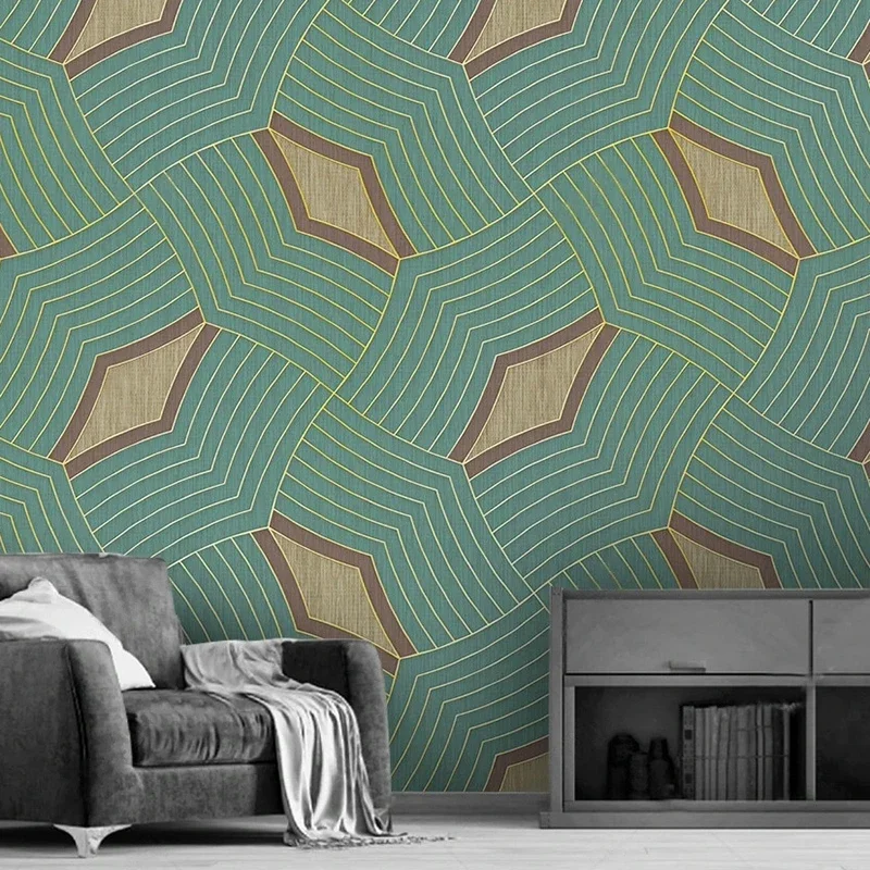Custom Golden Line Grid Photo Murals Modern Abstract Geometric Home Decor Art Wallpaper Wall Coverings Papel De Parede 3D Sala
