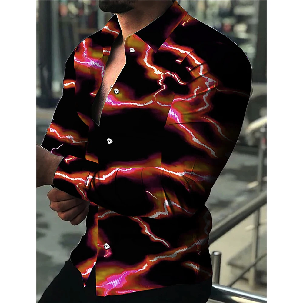 Fashion Luxury Men Shirt Single Breasted Shirt Casual Digital Splicing Printed Long Sleeve Tops Men\'s Clothing Hawaiian Cardigan