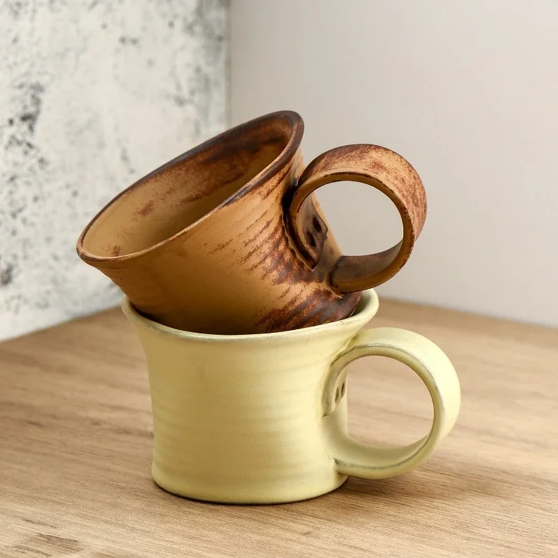 Retro Trumpet Shaped Ceramic Latte Art Coffee Mug 330ml, Unique Kiln-Changed Glaze Handmade Tea Cup, Home Kitchen Drinkware Gift