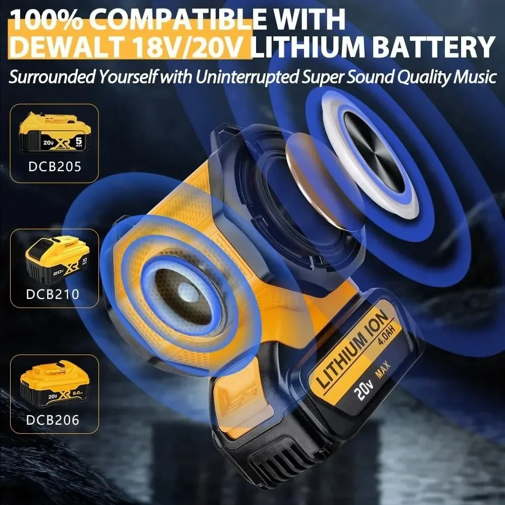 Imagem -05 - Alto-falante Bluetooth Portátil com Usb Alto-falante sem Fio Amplificador para Dewalt Presente Festa ao ar Livre 18v Li-ion Battery