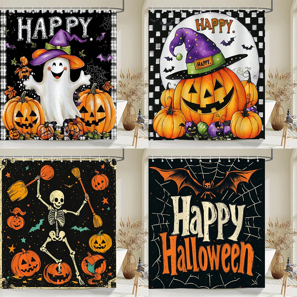 

Halloween Shower Curtain Horrible skulls and Pumpkin ghost Bathroom Curtain All Saints Day Bathtub Curtain home Decor Curtain