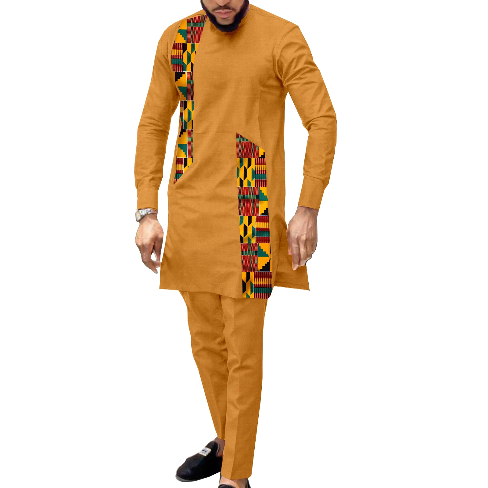 

SEA & ALP африканские костюмы для мужчин Dashiki Лоскутный топ, рубашка и брюки, комплект из 2 предметов, одежда в Анкаре, нигерийская одежда для спортсменов