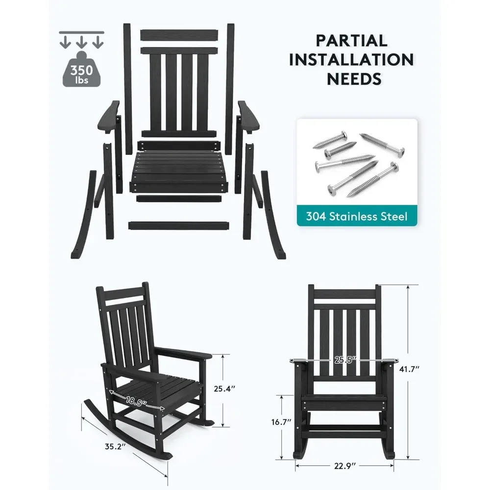 

Outdoor Rocking Chair Set of 2, HDPE Rocking Chairs for Adult, Black