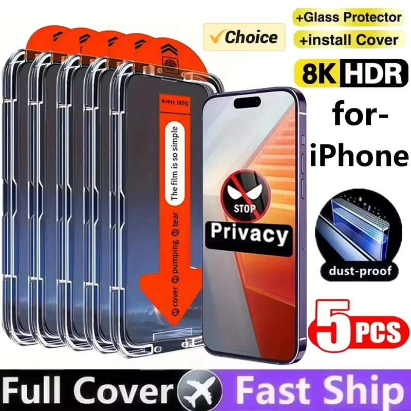 

Dust Free Install Tempered Glass For iPhone 16 15 14 Plus 17 Pro Max Air 13 12 Mini 11 XR XS Oleophobic Coating Screen Protector