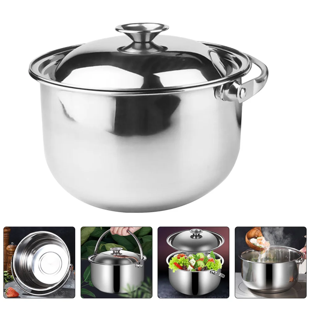 

Noodle Bowl with Lid Stainless Steel Cooking Pot Casserole Big Soup Silver Kitchen Gadget