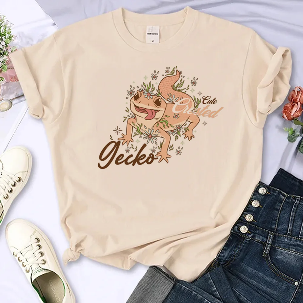 crested gecko t-shirts women designer comic Japanese Tee female Japanese manga y2k clothing