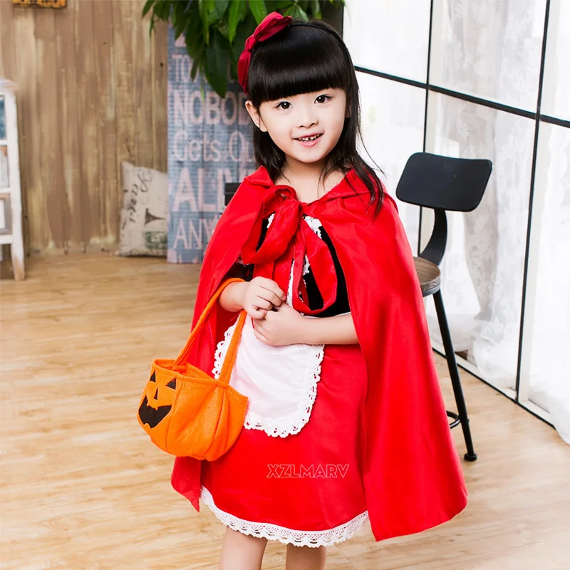 เครื่องแต่งกายวันฮาโลวีนเด็กชุดแฟนซีเด็กสาวเด็ก Little Red Riding Hood Cosplay ชุดเจ้าหญิงเด็ก Cosplay Party Coat Cape