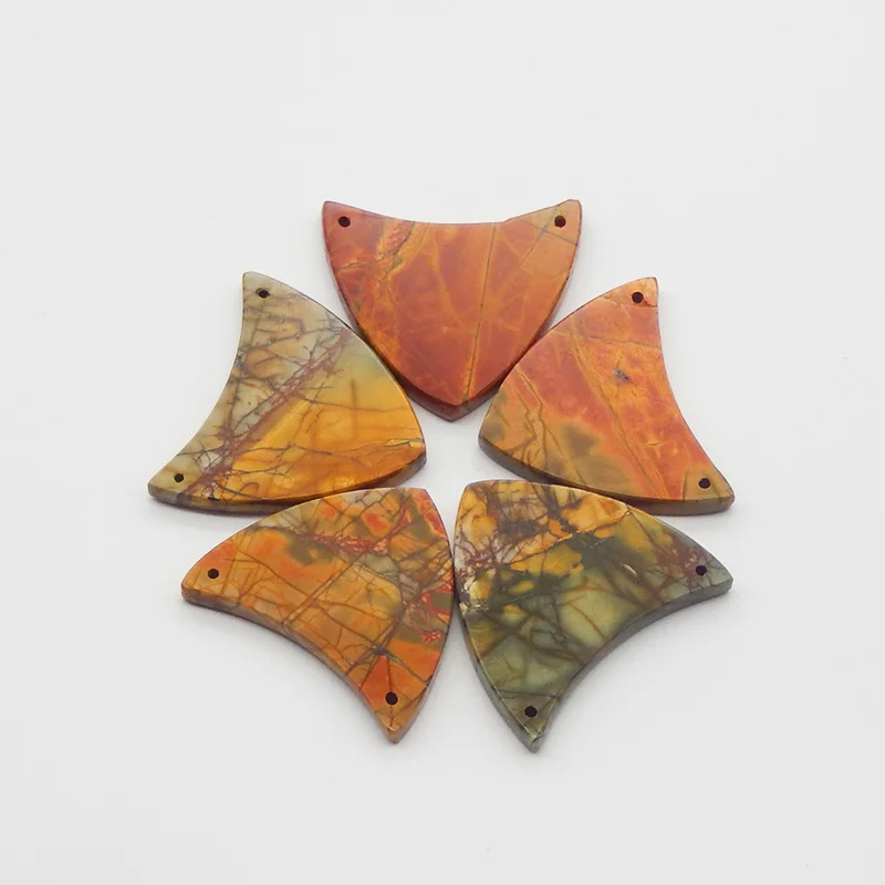 

5 шт., натуральные разноцветные бусины в форме щита из яшмы Пикассо для изготовления ювелирных изделий, бусины из натуральных камней ручной работы 28*29*4 мм