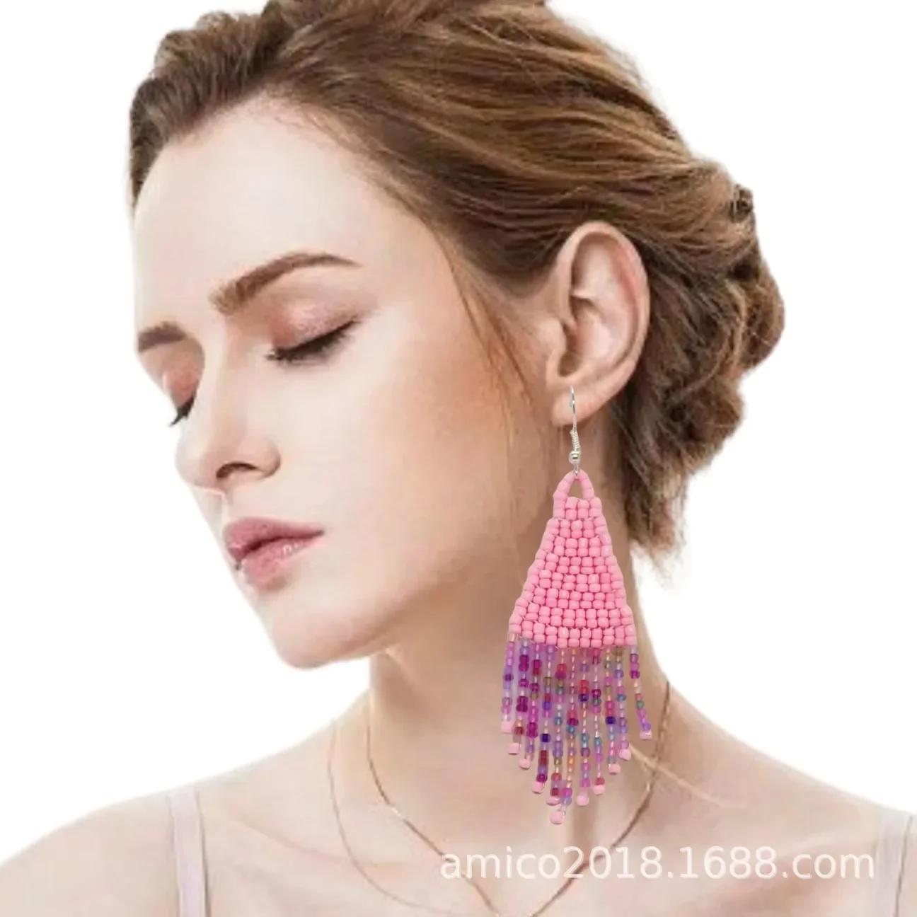 Rice bead earrings Tassel Originality Hand textile Bohemia Alloy Colour  fashion Simple All-match Beaded earrings