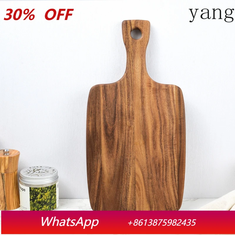 

LMM retro wood grain solid wood cutting board with handle household double-sided portable baking small tray