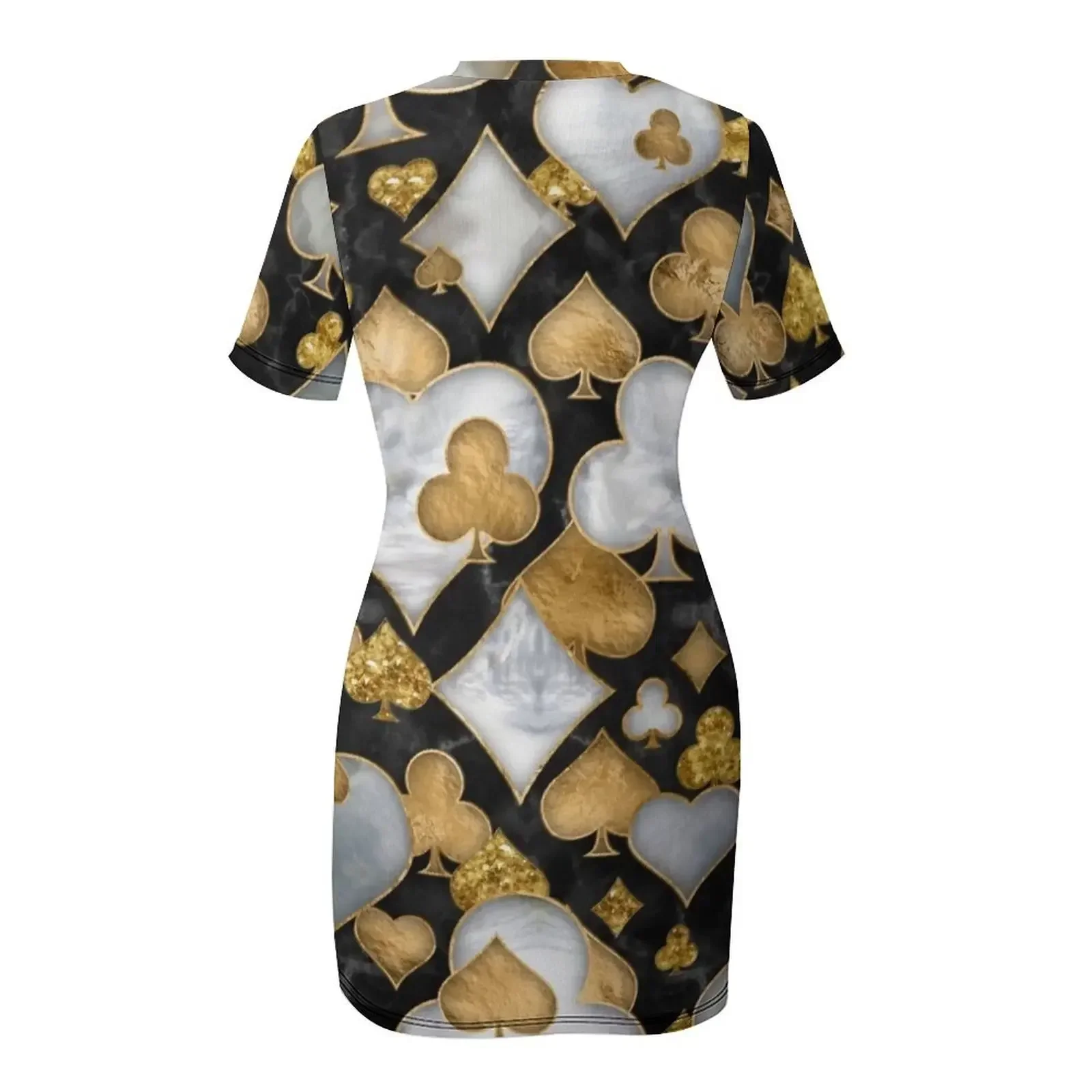 Card Suits Symbols pattern - Black, Pearl and Gold Short-Sleeved Dress women clothes bandage dress women's summer dress 2026 - view 5