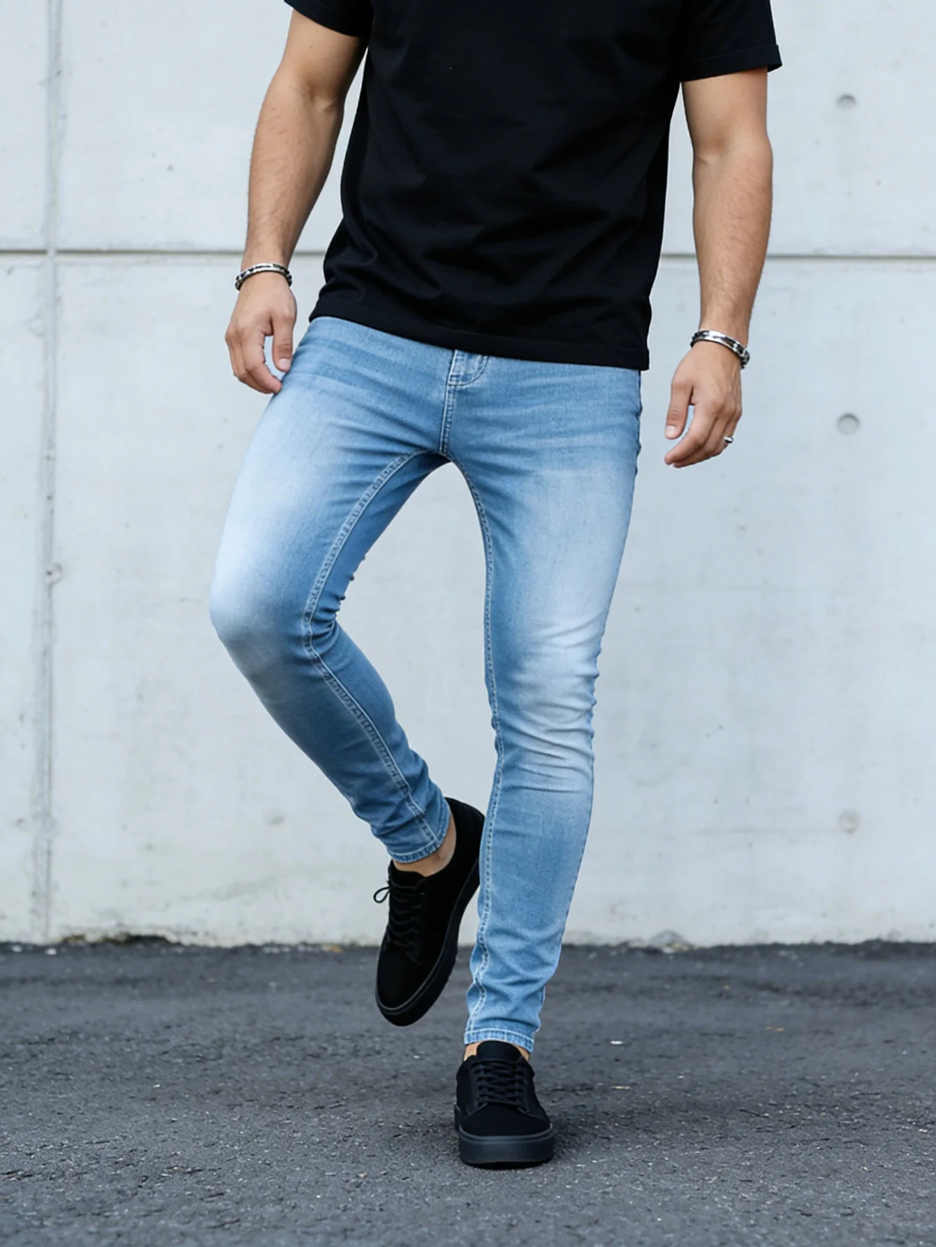 

Hip Hop Jeans Blue Slim For Man Y2K Light Retro Drip For Dating No accessories or belts included