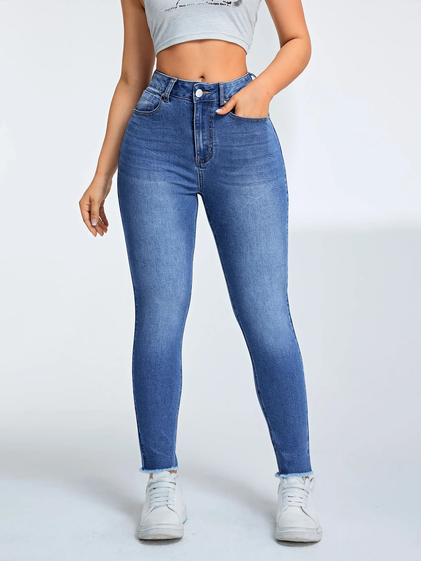 DenimColab 2026 Fashion Raw edge Women's Skinny Jeans with high waist Penncil Pants Ladies Streetwear Jeans Casual Denim Pants