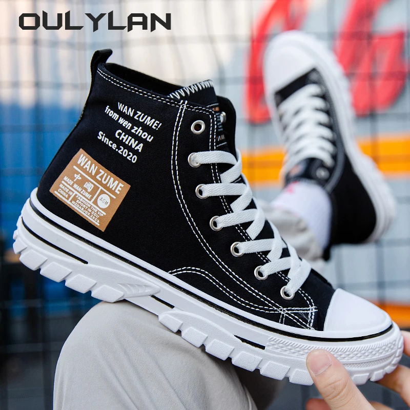 2024 Summer Men's Shoes High Top Canvas Shoes Men Trendy Casual Sneakers Classic Style Fashion Black White Board Shoes Footwear