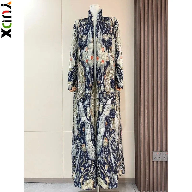 YUDX Miyake Loose Plus Size Women's Long Robe Pleated Coat Jacket Cape Fashion Printed Cardigan Dress 2024 Summer New