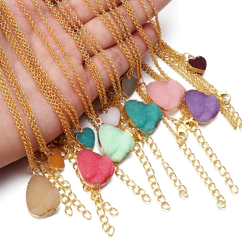 1 قطعة رومانسية ملونة الحب القلب الراتنج قلادة الفولاذ المقاوم للصدأ سلسلة مزيج من مزاجه الخوخ القلب قلادة