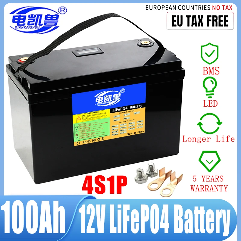 12V 100Ah new Lifepo4 battery pack LCD 1200W motor For Electric Boat Home inverter Solar EV RV UPS Toy car With BMS customizable