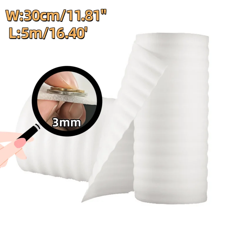 3mm EPE Foam Roll 30cm x 5m Lightweight Flexible Cushioning Wrap Protective Packaging for Fragile Items Crafts Books Shipping