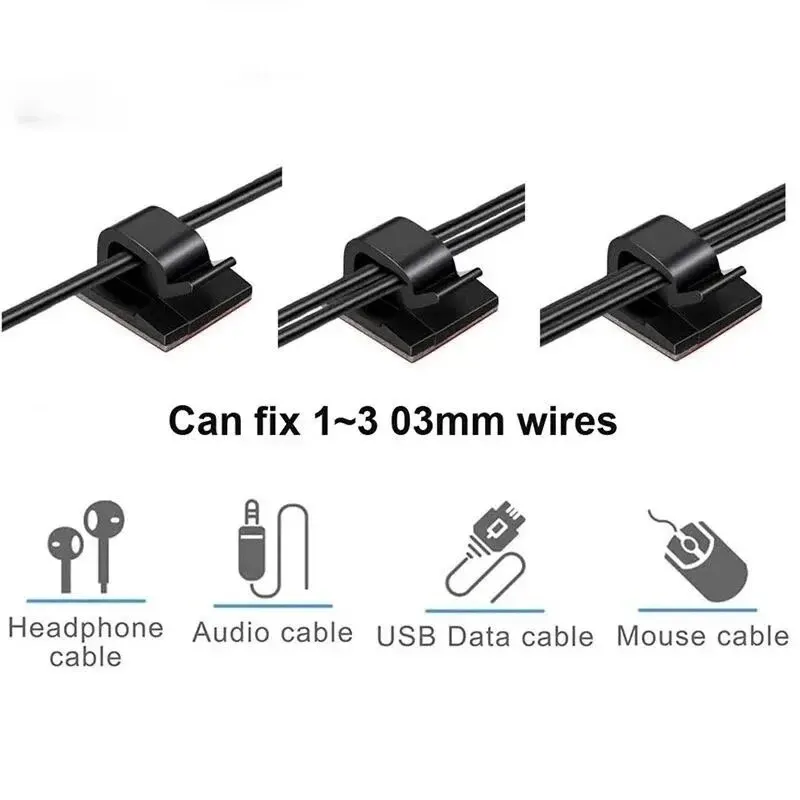 40Pcs R-Type Self-Viscous Cable Fixed Clip Data Line Storage Car Desktop Office Cable Fixed Device Multifunctional Cable Wire