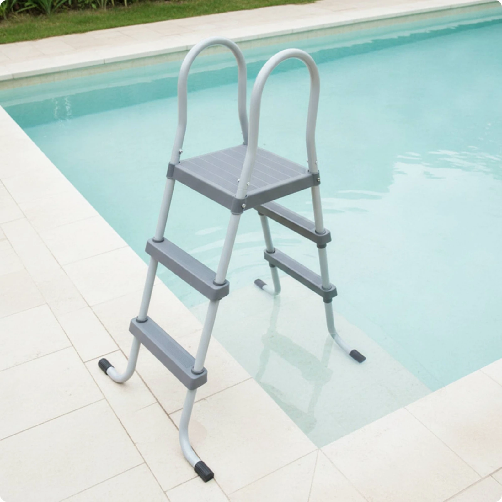 Above Ground Pool Ladder with Platform Lightweight Anti-slip Swimming Stairs with Handrails for Backyard Swimming