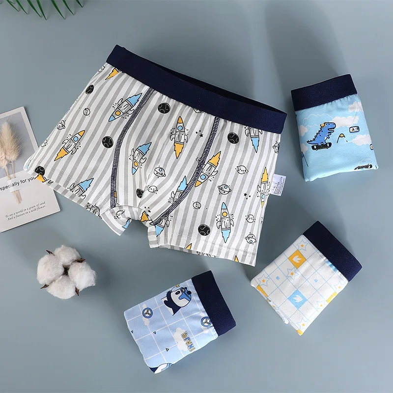 4PCS/Set Children\'s Underwear Boys Cotton Panties 1-13Years Kids Cartoon Boxers Teenagers Double-decker U-shaped Design Panties