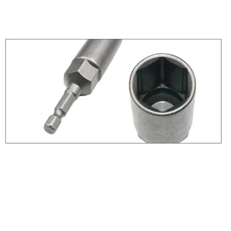 15Piece 80Mm Length Deepen Power Nut Driver Drill Bit Set 5.5-19MM Gray-Black For Power Tools 6.35MM Hex