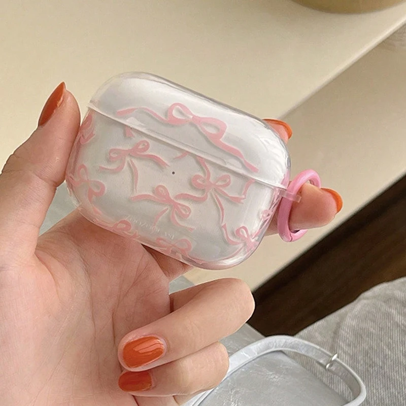 Pink Bow Case for Airpods 1/2/3/4 Soft Protective Case Bluetooth Wireless Earphone Cover for Airpods Pro 2 Case with Keyring